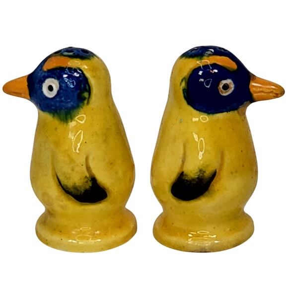 Antique 30's Penguin Salt & Pepper Shakers Depression Era Animalcore Yellow Blue - Picture 4 of 7